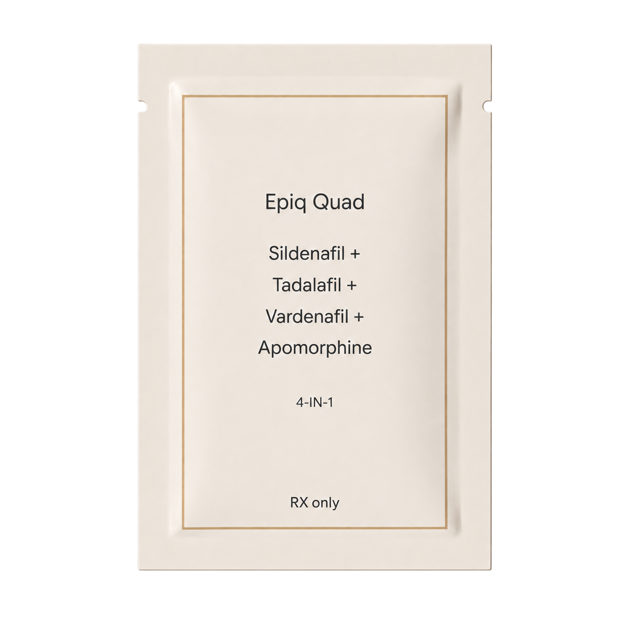 Illustrative prescription pouch for Epiq Quad, a Sildenafil, Tadalafil, Vardenafil, and Apomorphine treatment.